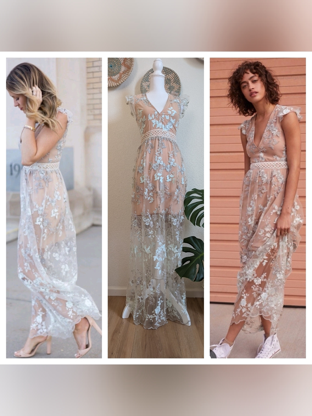NWT WAYF Oakfield Embroidered Lace Maxi Dress XS